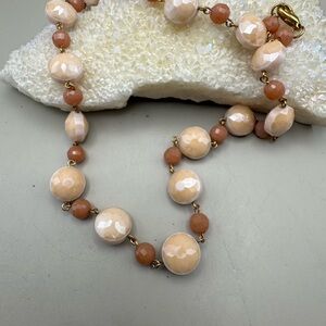 Faceted Peach Bead Necklace with Gold-Tone Links